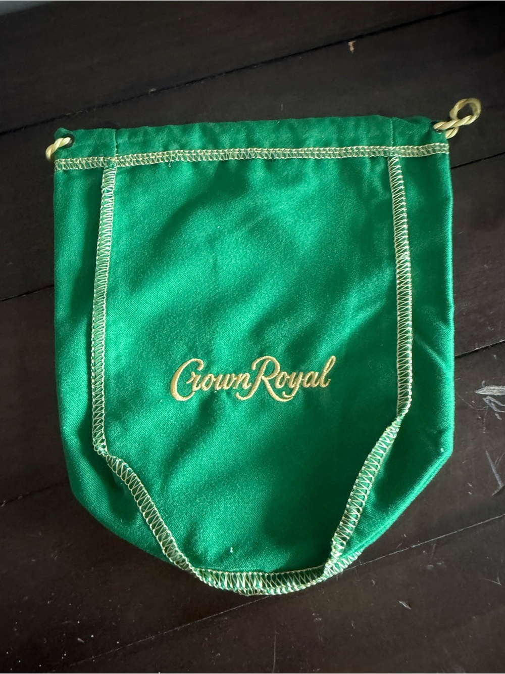 Crown Royal Green Velvet Drawstring Bag Gold Embroidery